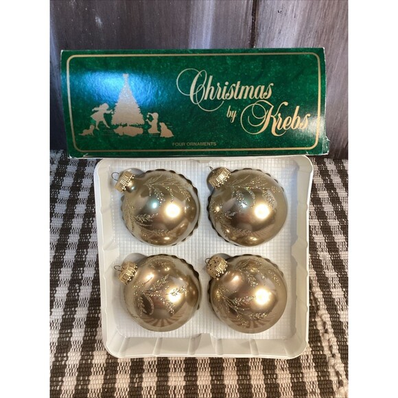 Vintage Christmas By Krebs Mica Glitter Decorated Glass Ball Ornaments Set Of 4 - Picture 5 of 9